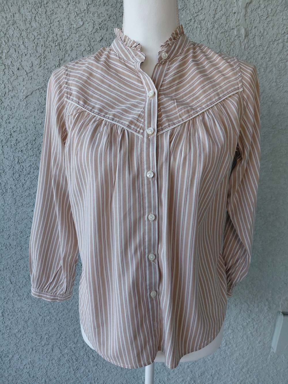 Trovata Birds of Paradis Striped Blouse XS Ruffle Collar Cotton Blend - Picture 7 of 10